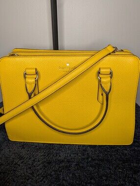 Kate Spade Bright Yellow Leather Satchel Crossbody Bag Triple Compartment